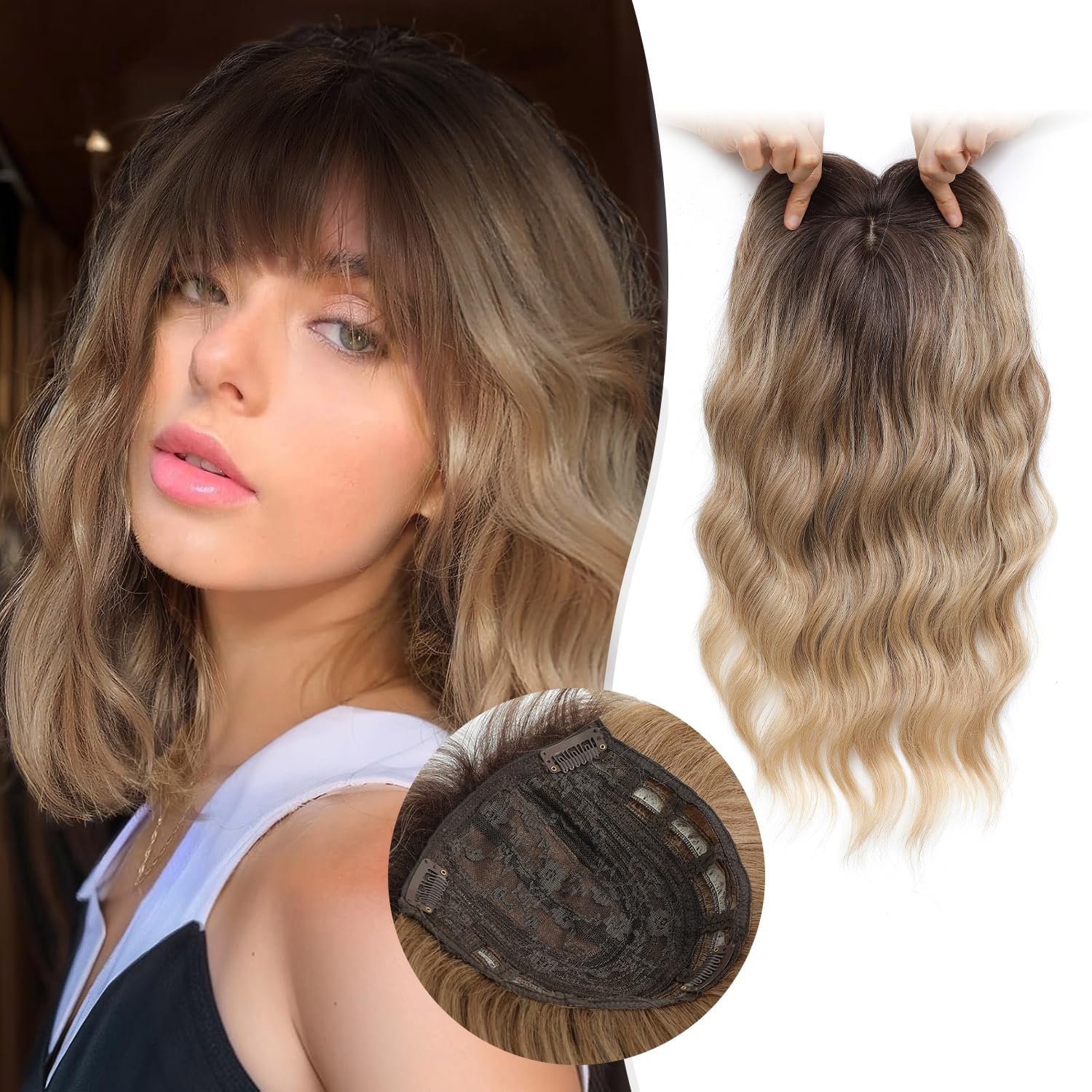 Molefi 14Inch Hair Toppers for WomenHair Topper with Large Base Hair Toppers for Women with Thinning Hair Synthetic Curly Hair Topper Blonde Hair Topper Wiglets Hair Pieces for Thinning Hair