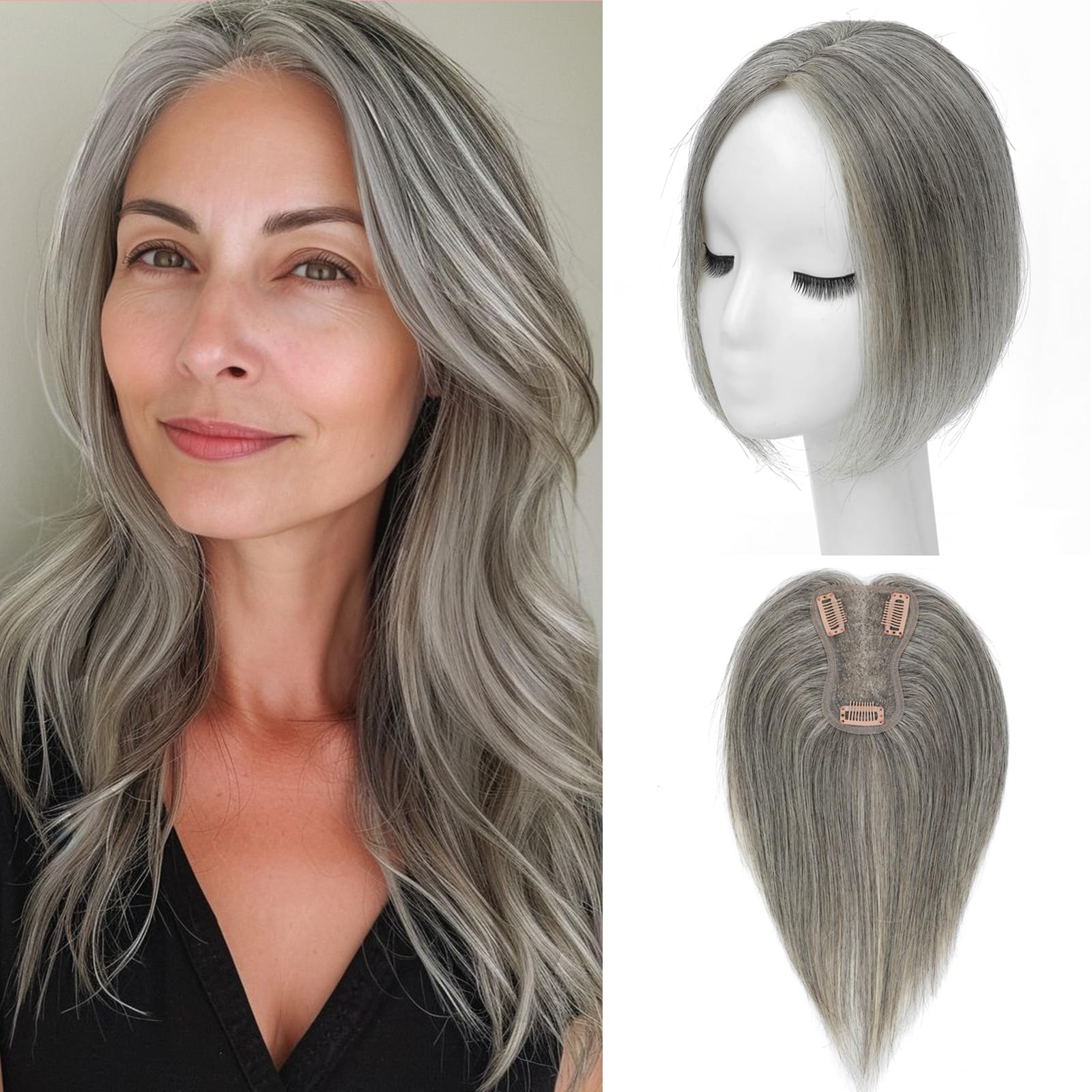Human Hair Toppers for Women Real Human Hair Toppers for Thinning Hair Pieces for Women Handmade Swiss Base Human Hair Toppers No Bangs Top Hair Extensions Hair Pieces with Thinning Hair 10Inch