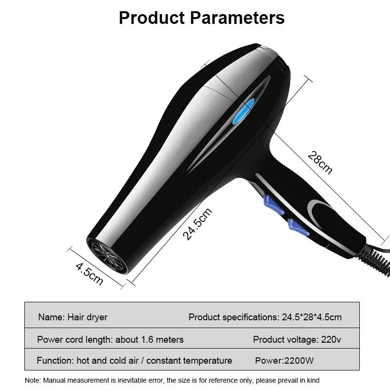 Hair Dryer 2200W Professional Powerful Hair Dryer Fast Heating Hots And Cold Adjustment Ionic Air Blow Dryer with Air Collecting