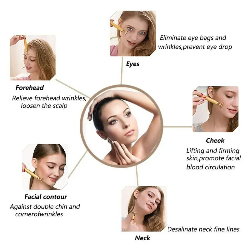 24k Gold Face Lift Roller | Vibration Slimming Facial Massager