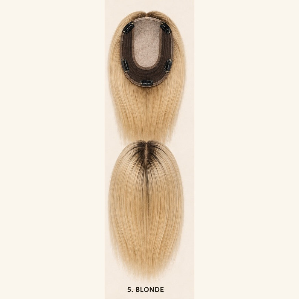 YAMI Swiss Base Hair Topper – 12" Medium Brown with Highlight