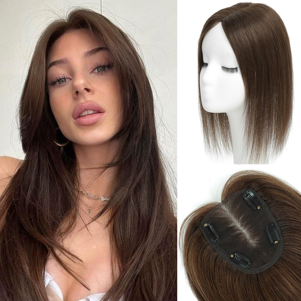 Human Hair Toppers for Women with Thining Hair Toppers for Women Real Human Hair 40g No Bangs Hair Pieces for Women Real Human Hair Wiglets Upgrade Swiss Base Hair Toppers 12Inch Medium Brown