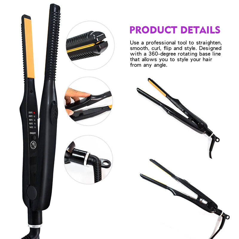 Mini Teddy Wave Hair Straightener Thin Pencil Flat Iron Titanium Professional Salon Hair Curler for Short Hair