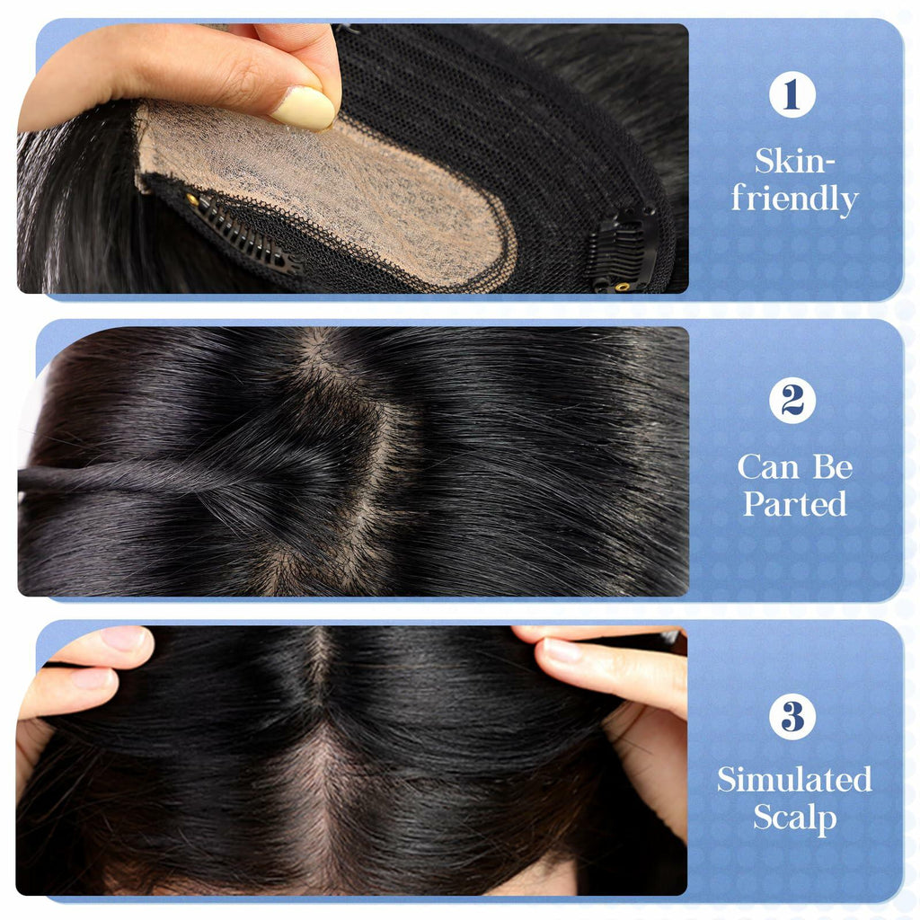 HAIRCUBE Hair Toppers for Women Real Human Hair 14in Natural Black 5x5.5in Base